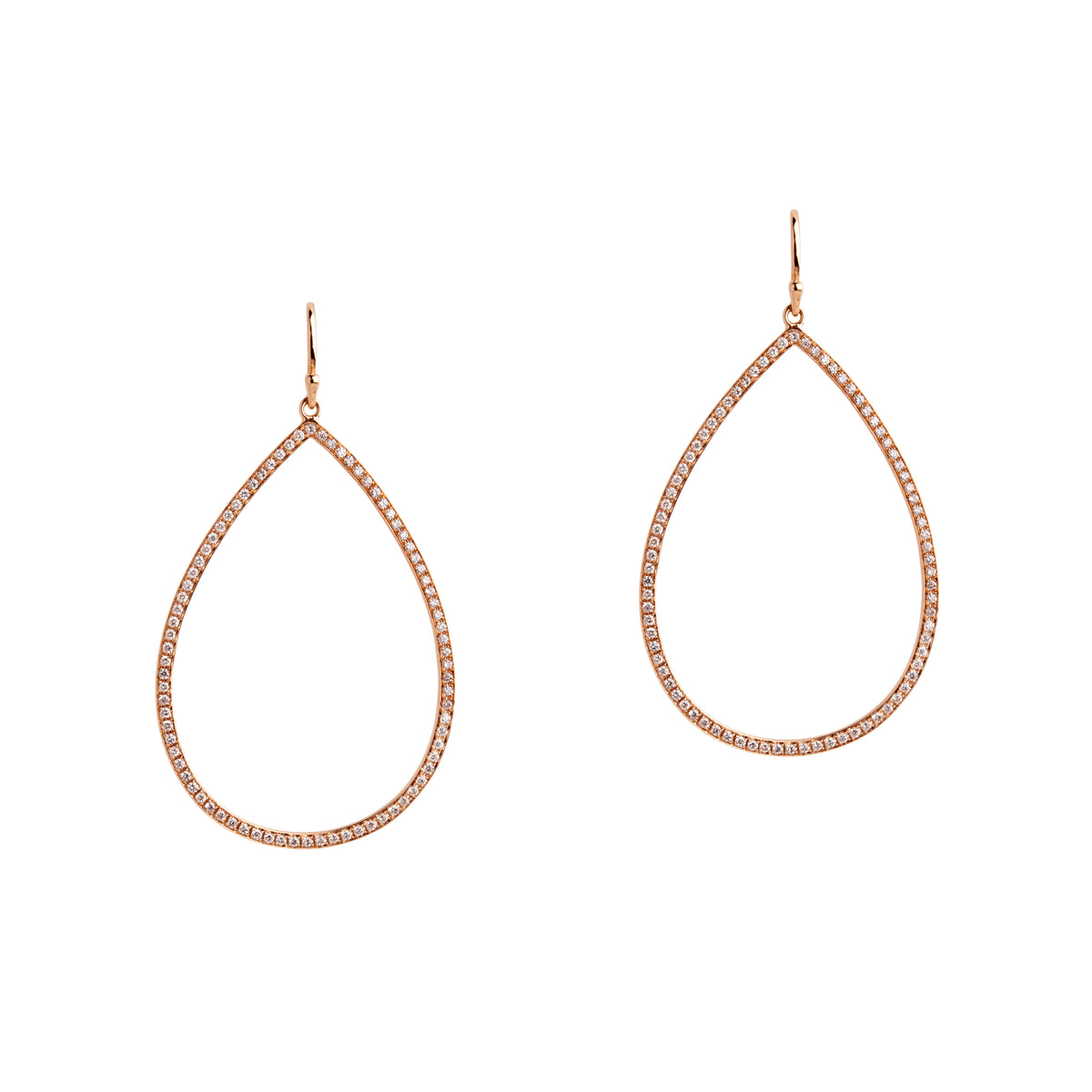 Rose Gold Medium Diamond Teardrops: A pair of 14K gold diamond earrings with a medium teardrop design