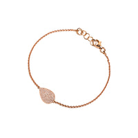 Rose Gold Mini Pave Diamond Teardrop Bracelet: 14K gold bracelet with a pave diamond teardrop pendant centerpiece