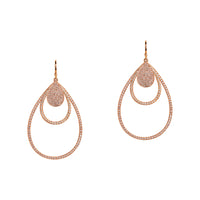 Rose Gold Mini Pave, Small & Medium Diamond Teardrops: A pair of 14K gold diamond earrings that are a combination of three teardrop design earrings of different sizes, displayed against a white background.