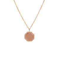 Rose Gold Octagon Diamond Necklace: A 14K gold diamond engravable pendant with an octagonal shape, suspended from a gold chain.