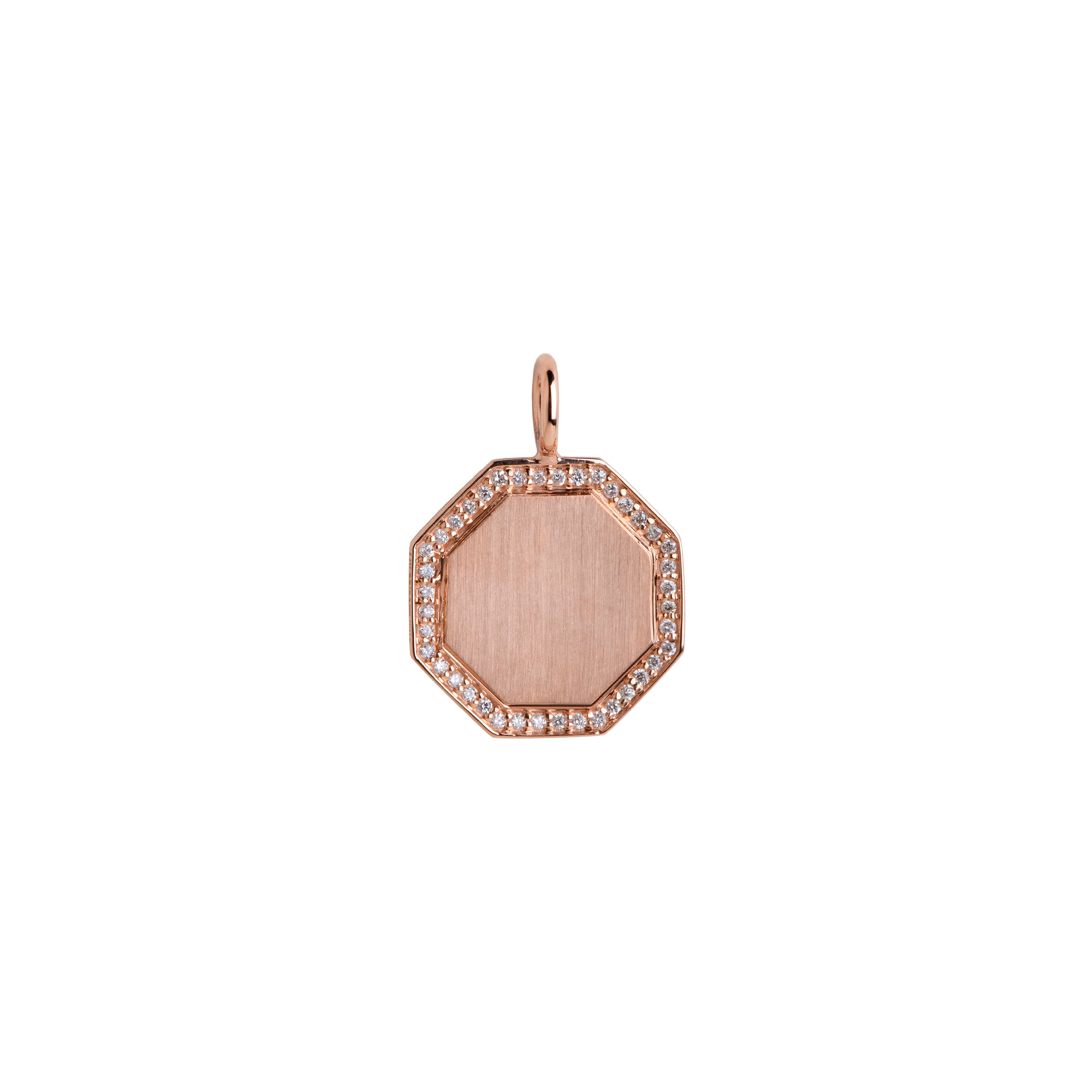 Rose Gold Octagon Diamond Pendant: A 14K gold diamond engravable pendant with an octagonal shape