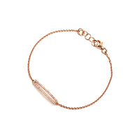 Rose Gold Open Bar Diamond Bracelet: A 14K gold bracelet with a diamond-accented open bar, featuring a lobster clasp fastening.