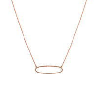 Rose Gold Reversible Diamond Oval Necklace: A 14K gold necklace featuring an oval of white diamonds on one side and black diamonds on the other, with a lobster clasp fastening.