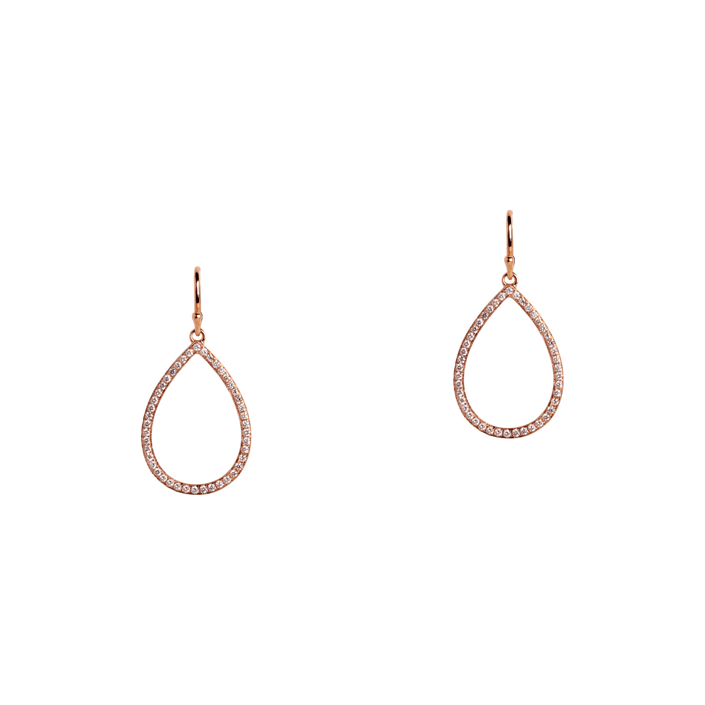 Rose Gold Small Diamond Teardrops: A pair of 14K gold diamond earrings with a small teardrop design