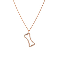 Rose Gold Small Hollow Diamond Dog Bone Necklace: A 14K gold hollow dog bone pendant with diamonds on a chain.