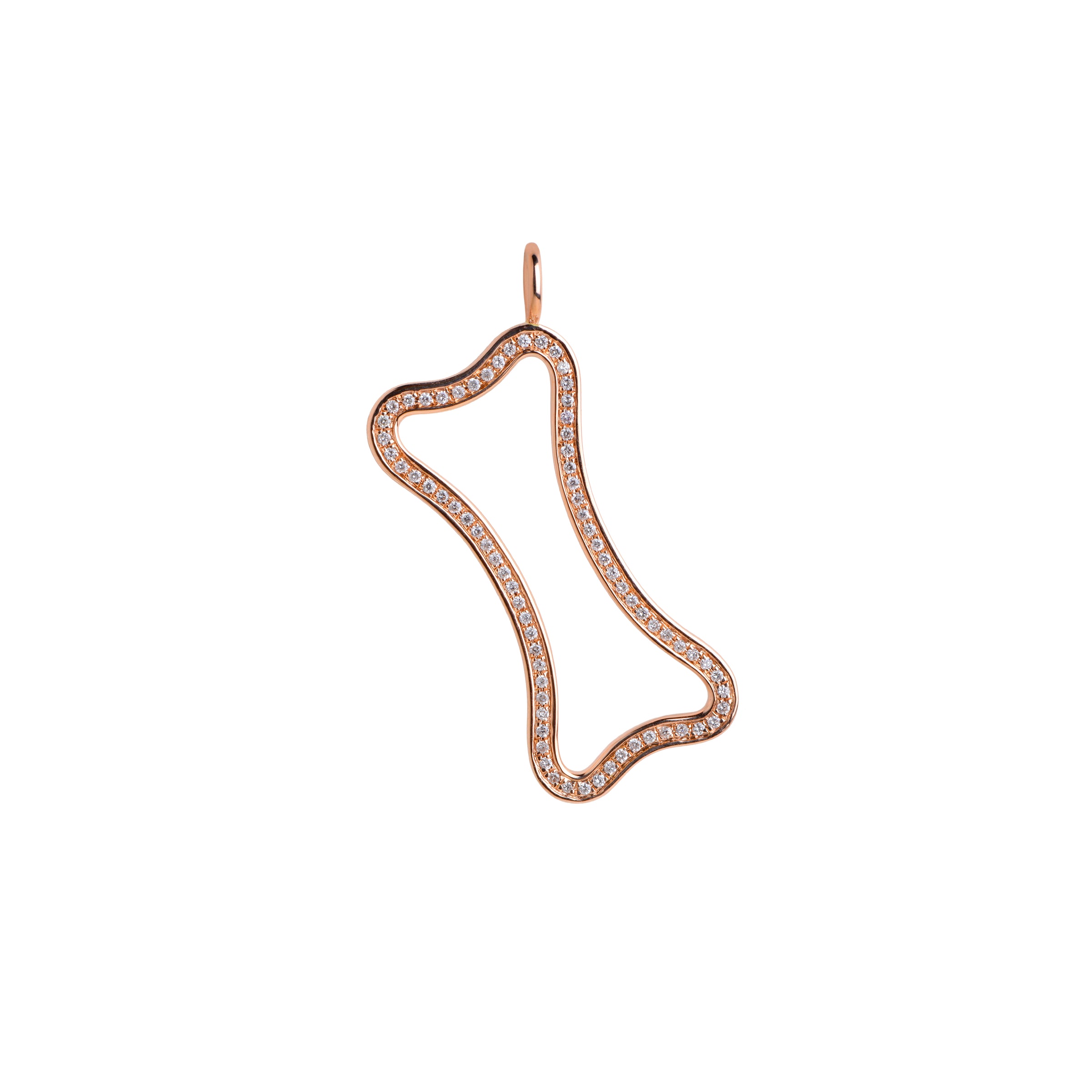 Rose Gold Small Hollow Diamond Dog Bone Pendant: A 14K gold hollow dog bone pendant with diamonds 