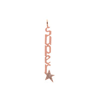 Rose Gold Superstar Pendant: A 14K gold pendant with the inscription 'SUPER' and a star charm, in a vertical orientation.