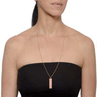 Rose Gold White Diamond Dog Tag Necklace on a model