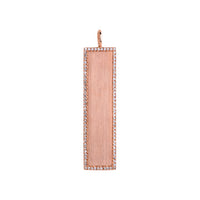 Rose Gold White Diamond Dog Tag Pendant: crafted in 14K gold, featuring a rectangular pendant with a diamond-encrusted edge.