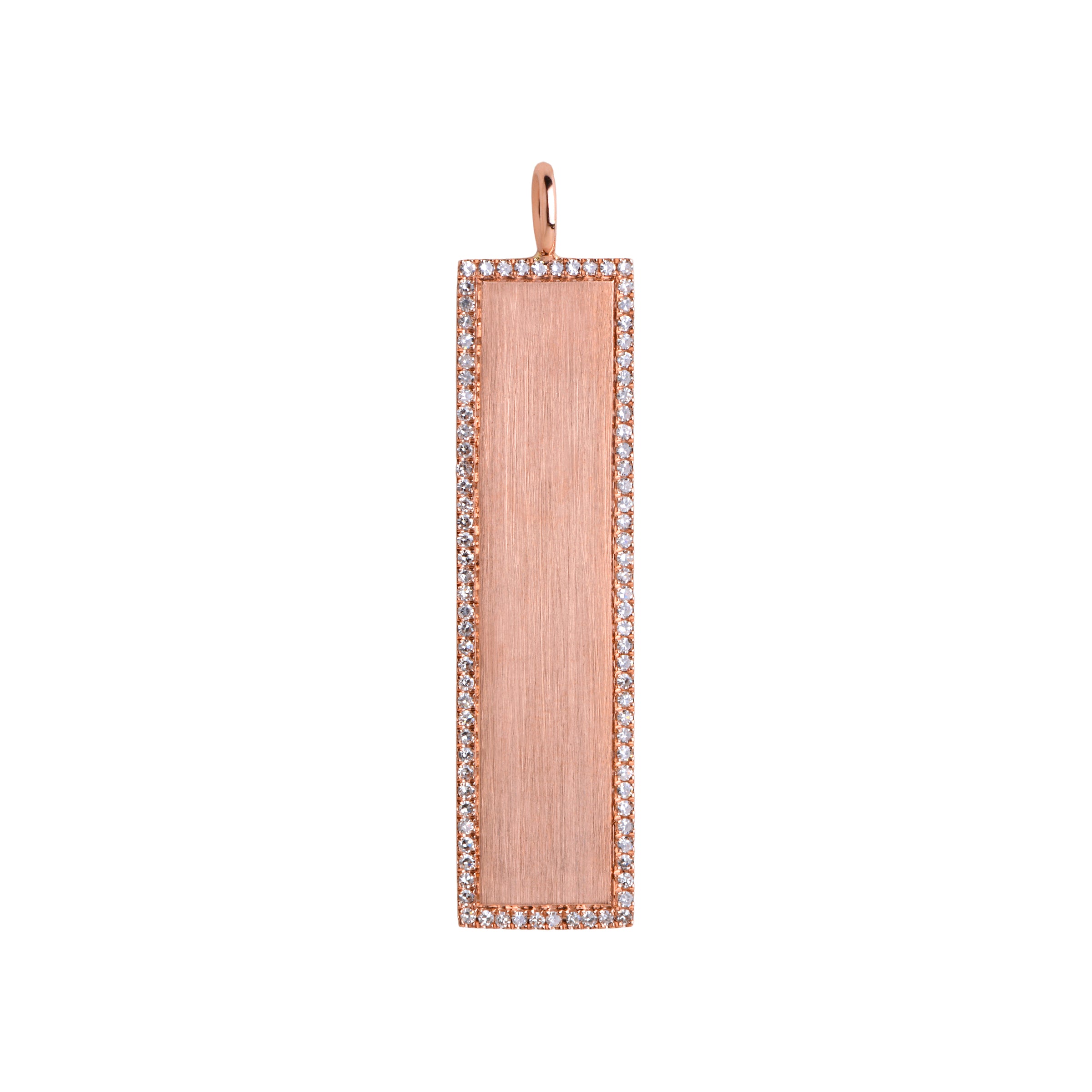 Rose Gold White Diamond Dog Tag Pendant: crafted in 14K gold, featuring a rectangular pendant with a diamond-encrusted edge.