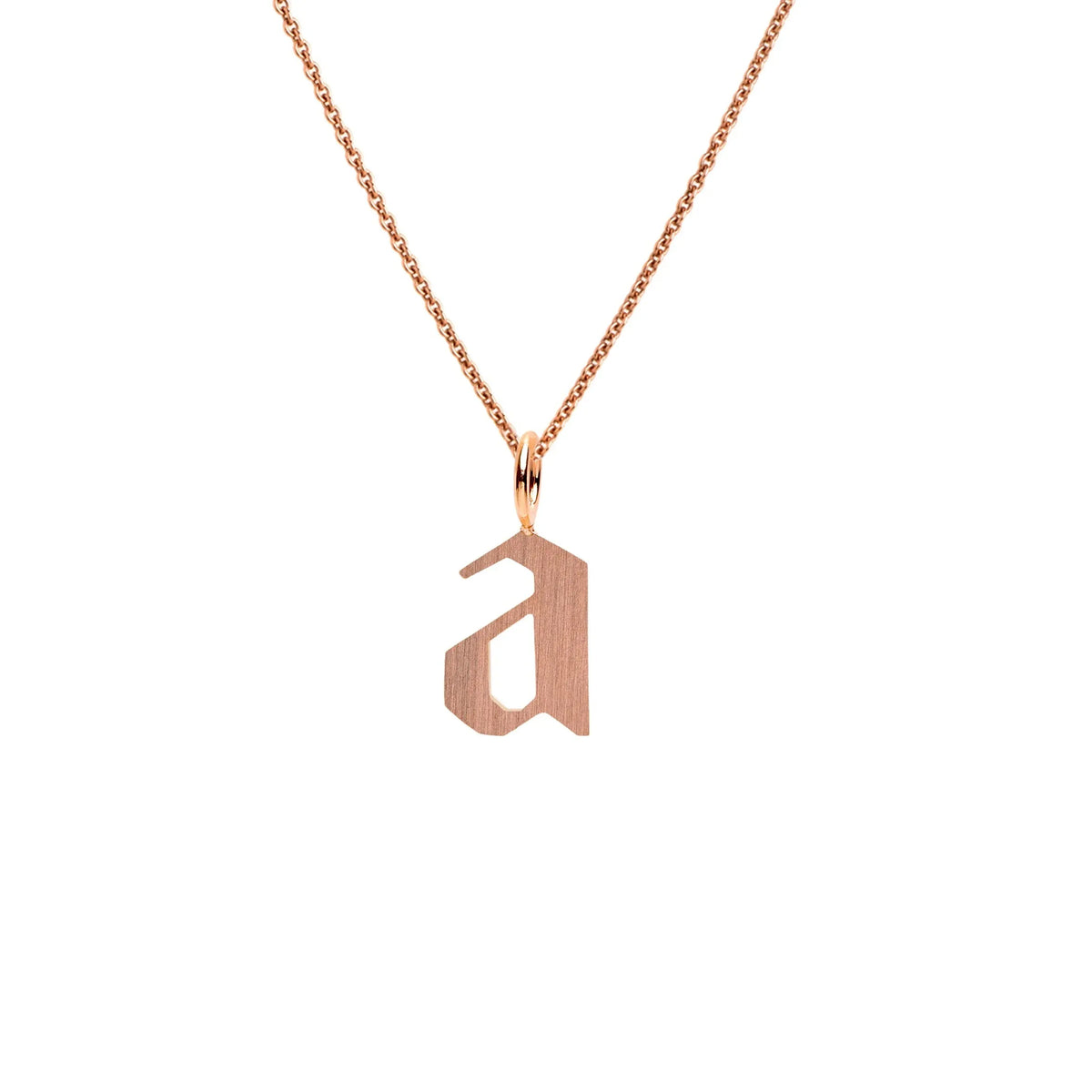 Rose Gold "a" Small Alphabet Necklace: A 14K gold alphabet pendant with the letter 'a' with a chain