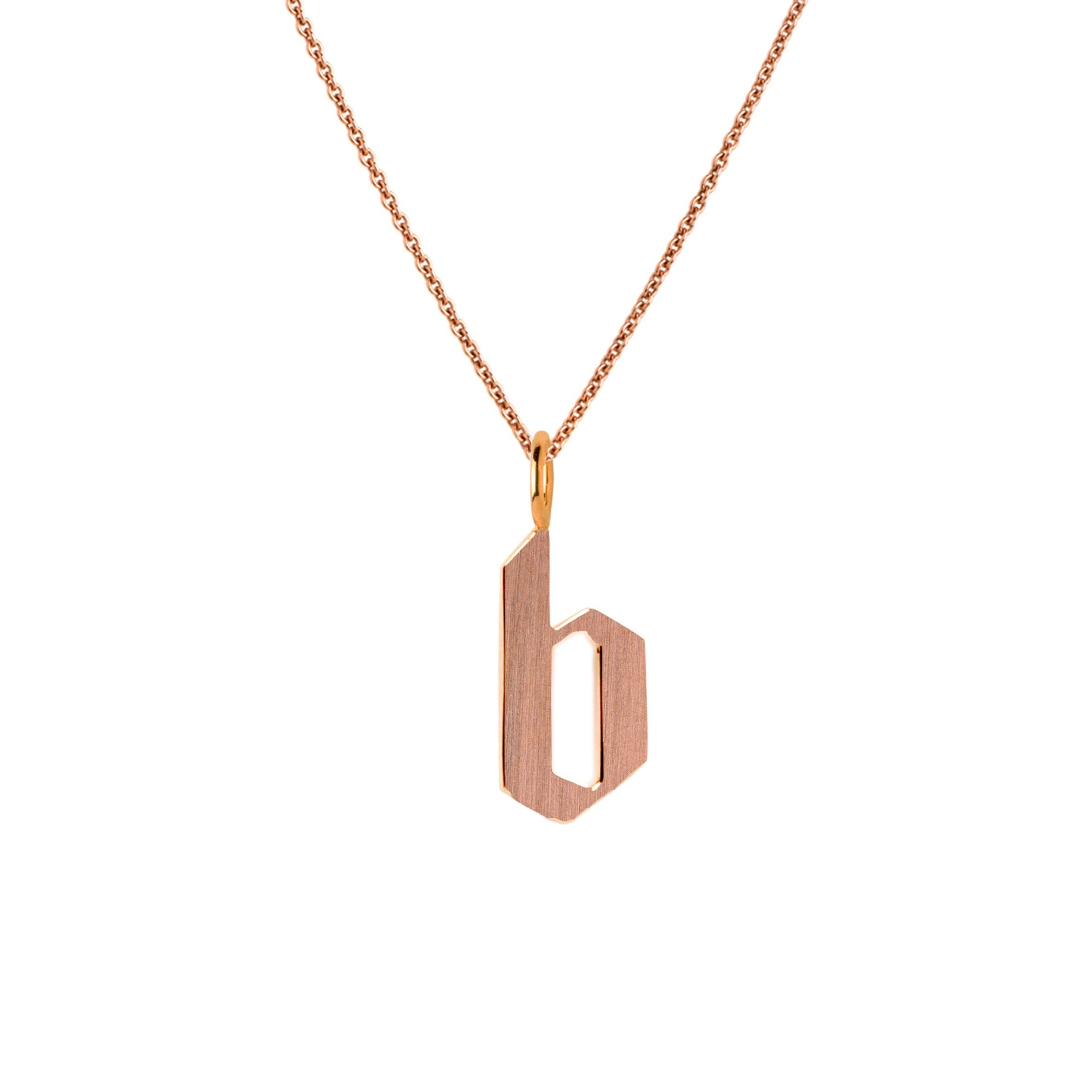 Rose Gold "b" Small Alphabet Necklace: A 14K gold alphabet pendant with the letter 'b' with a chain