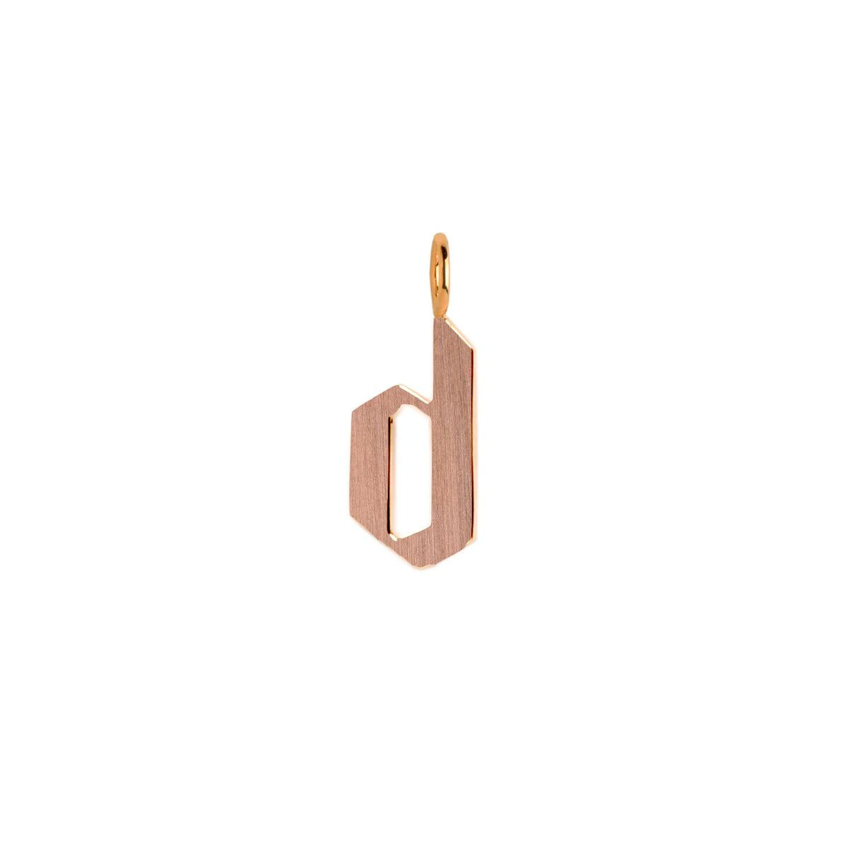 Rose Gold "d" Small Alphabet Pendant: A 14K gold alphabet pendant with the letter 'd' 