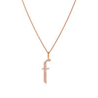 Rose Gold "f" Small White Diamond Alphabet Necklace: A 14K gold diamond alphabet pendant with the letter 'f' with a chain