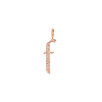 Rose Gold "f" Small White Diamond Alphabet Pendant: A 14K gold diamond alphabet pendant with the letter 'f' 
