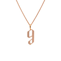 Rose Gold "g" Small Alphabet Necklace: A 14K gold alphabet pendant with the letter 'g' with a chain