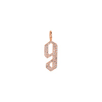 Rose Gold "g" Small White Diamond Alphabet Pendant: A 14K gold diamond alphabet pendant with the letter 'g' 