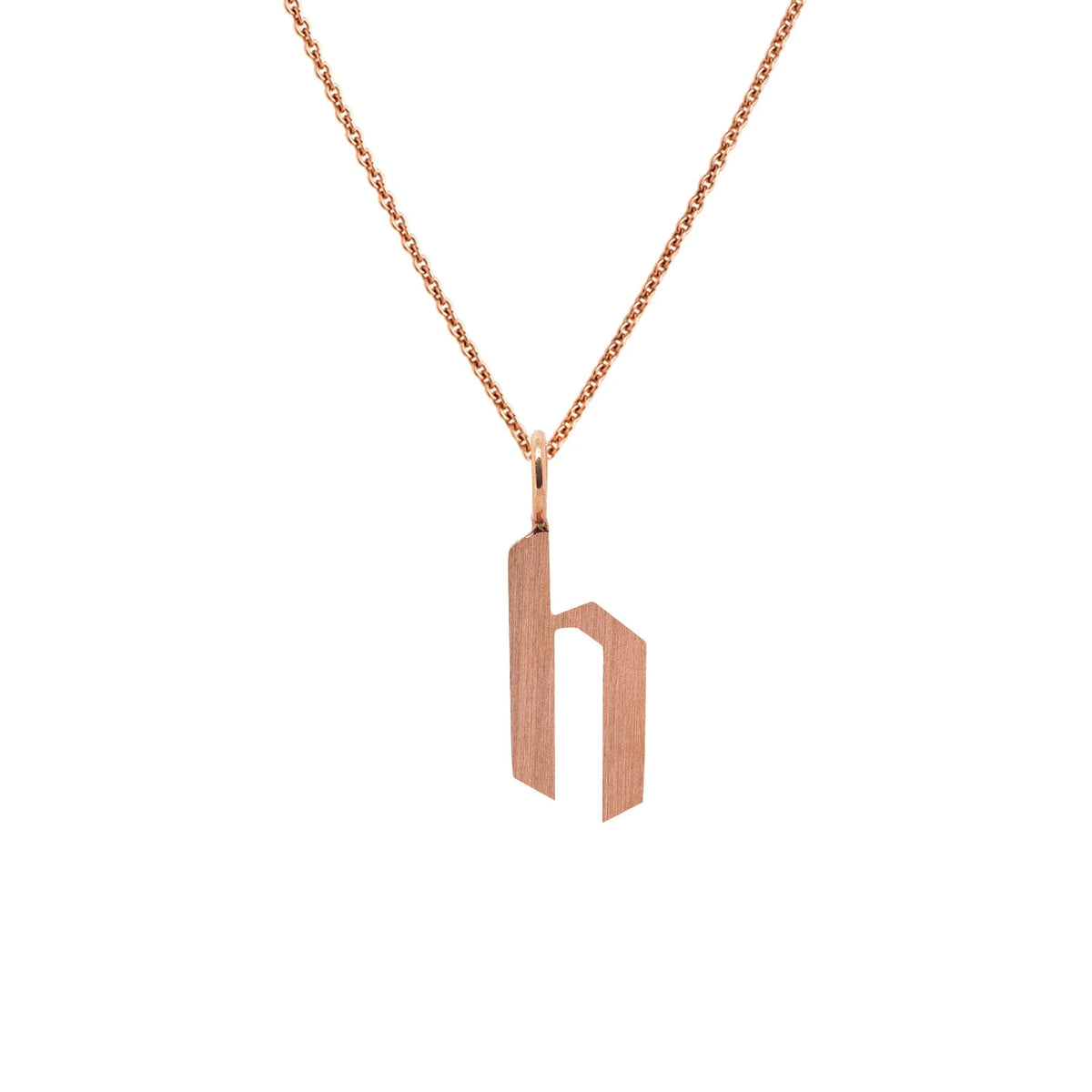 Rose Gold "h" Small Alphabet Necklace: A 14K gold alphabet pendant with the letter 'h' with a chain