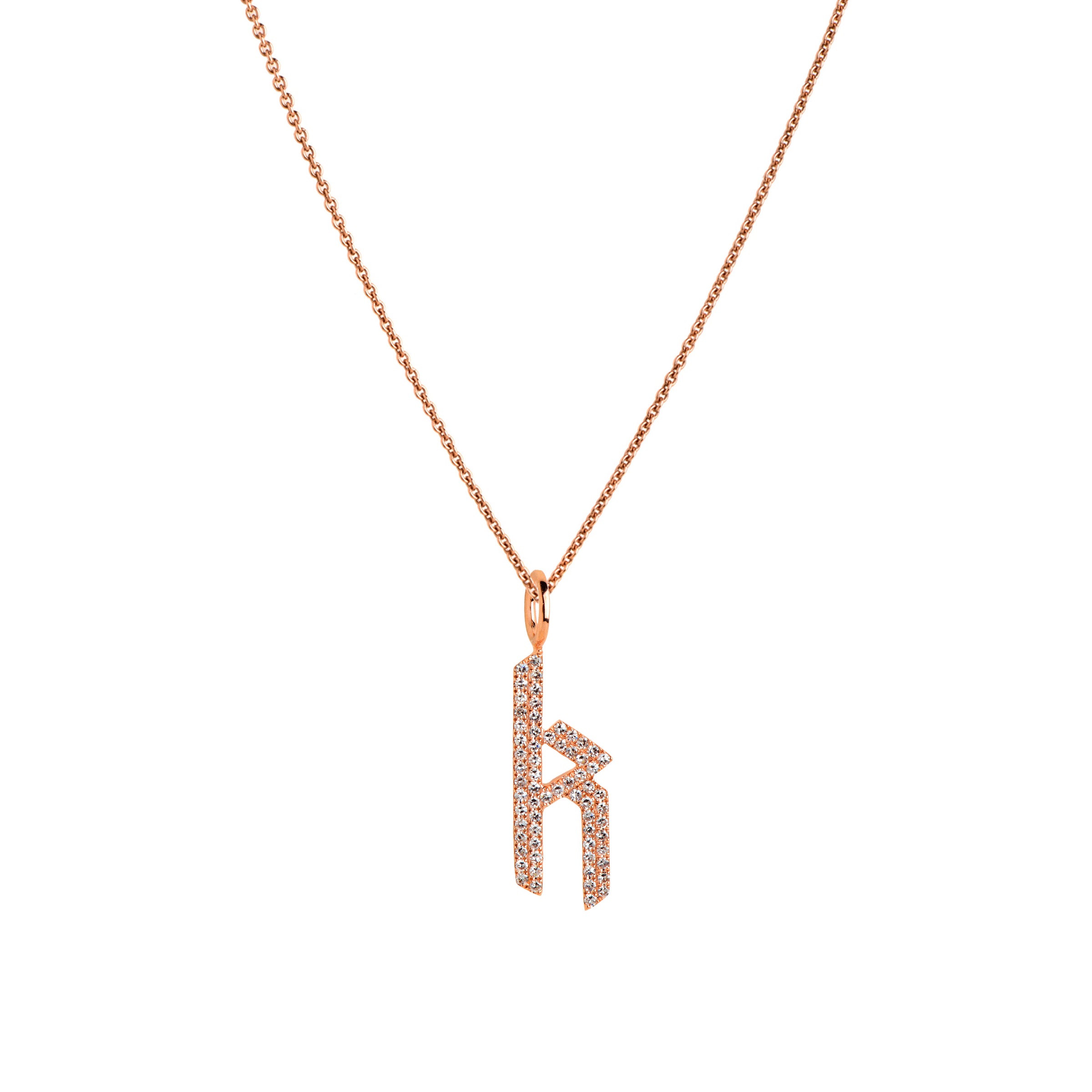 Rose Gold "k" Small White Diamond Alphabet Necklace: A 14K gold diamond alphabet pendant with the letter 'k' with a chain