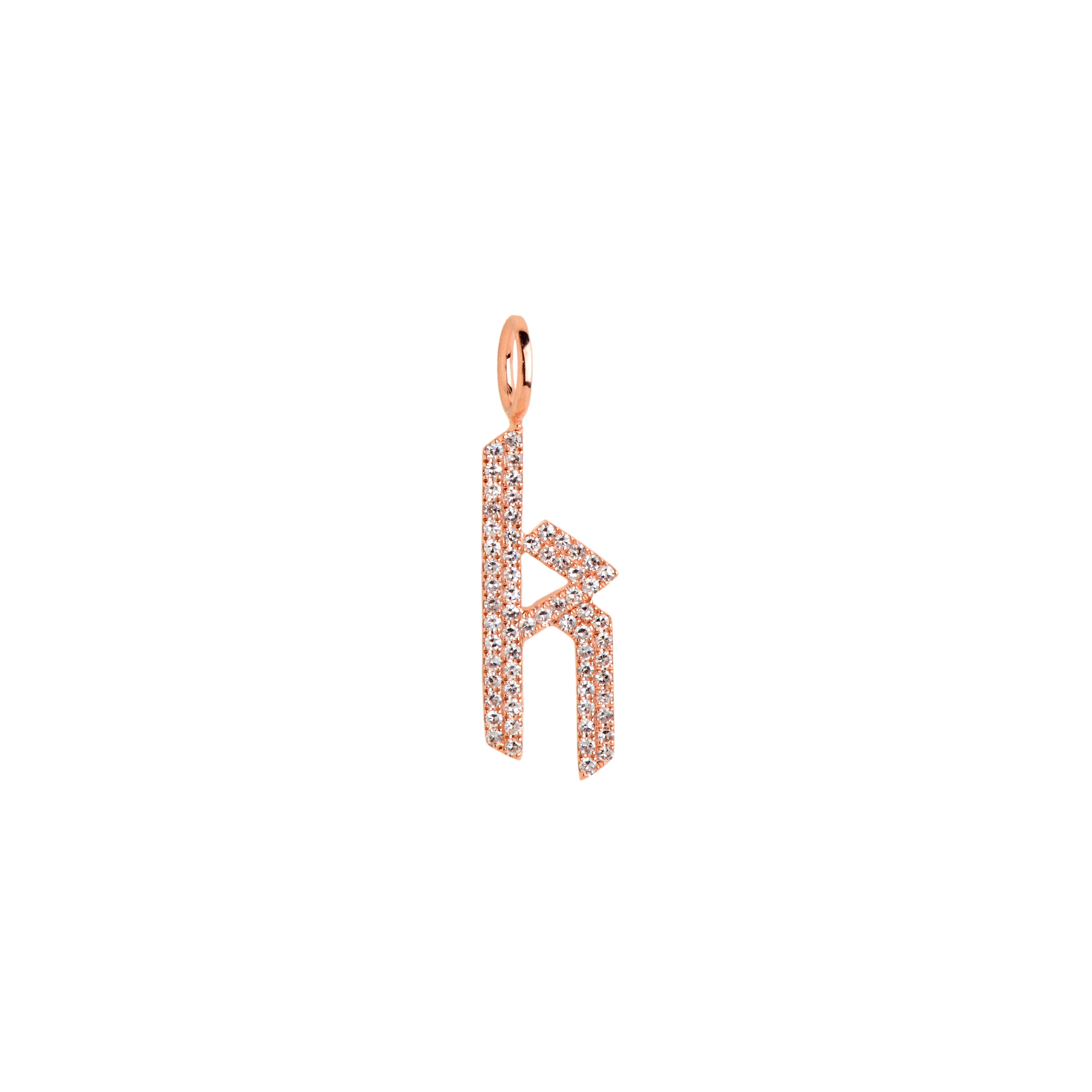Rose Gold "k" Small White Diamond Alphabet Pendant: A 14K gold diamond alphabet pendant with the letter 'k'