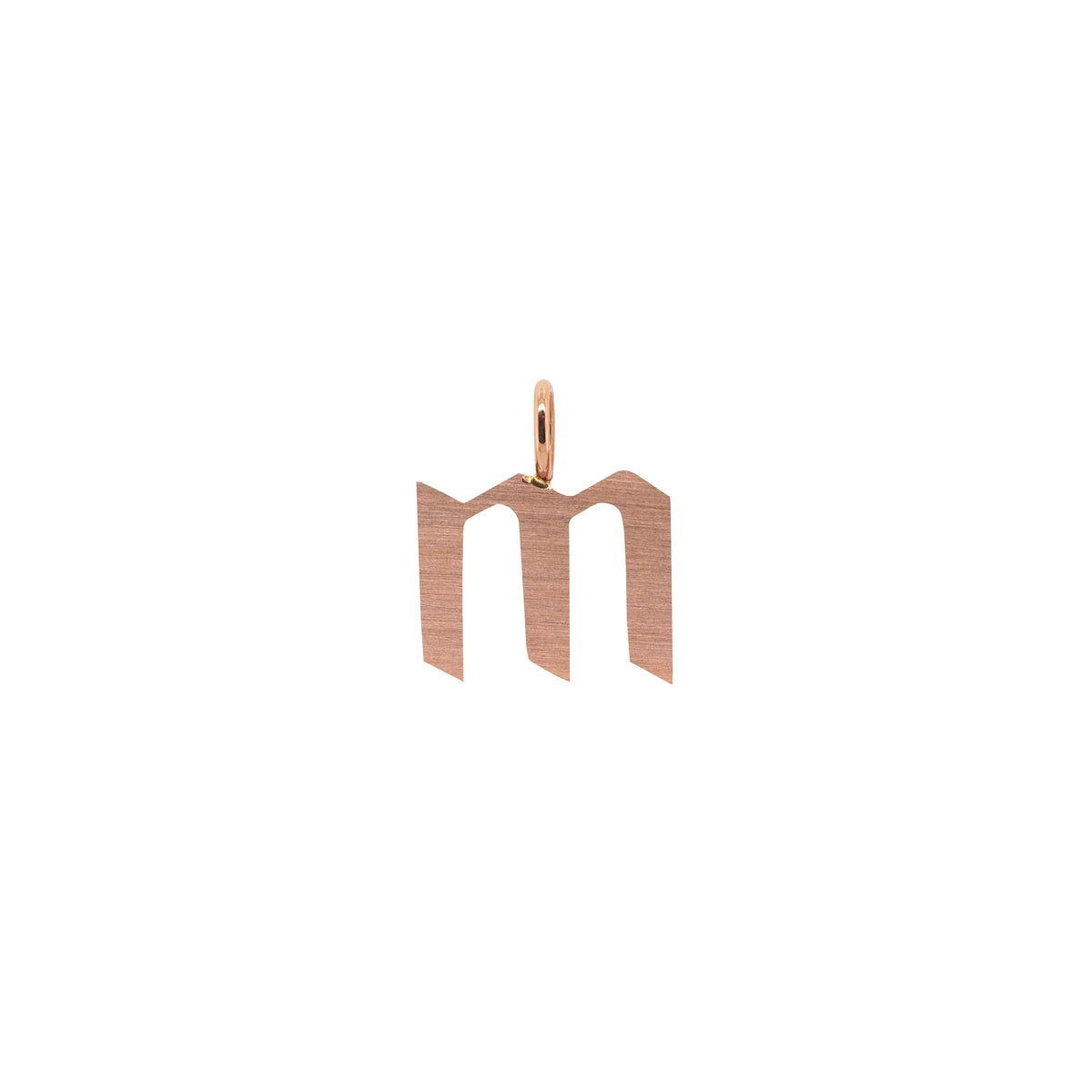 Rose Gold "m" Small Alphabet Pendant: A 14K gold alphabet pendant with the letter 'm' 