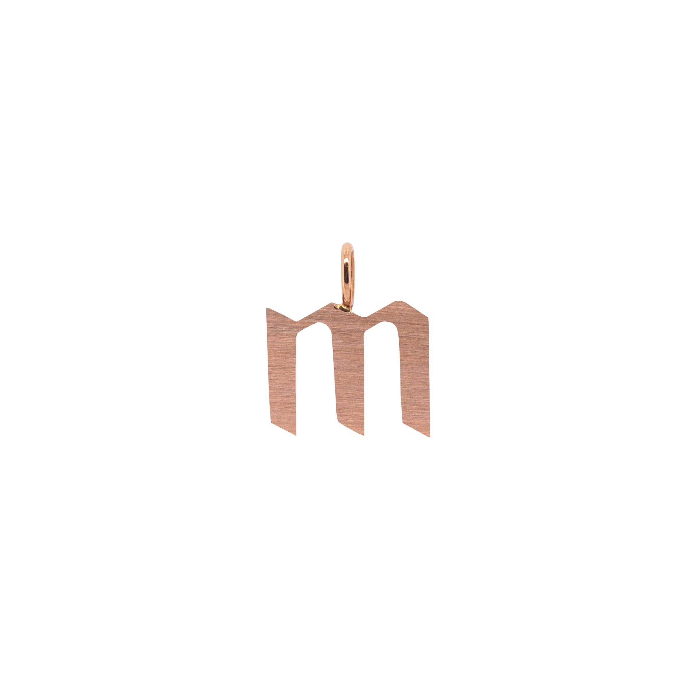 Rose Gold "m" Small Alphabet Pendant: A 14K gold alphabet pendant with the letter 'm' 