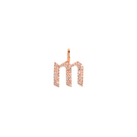 Rose Gold "m" Small White Diamond Alphabet Pendant: A 14K gold diamond alphabet pendant with the letter 'm' 