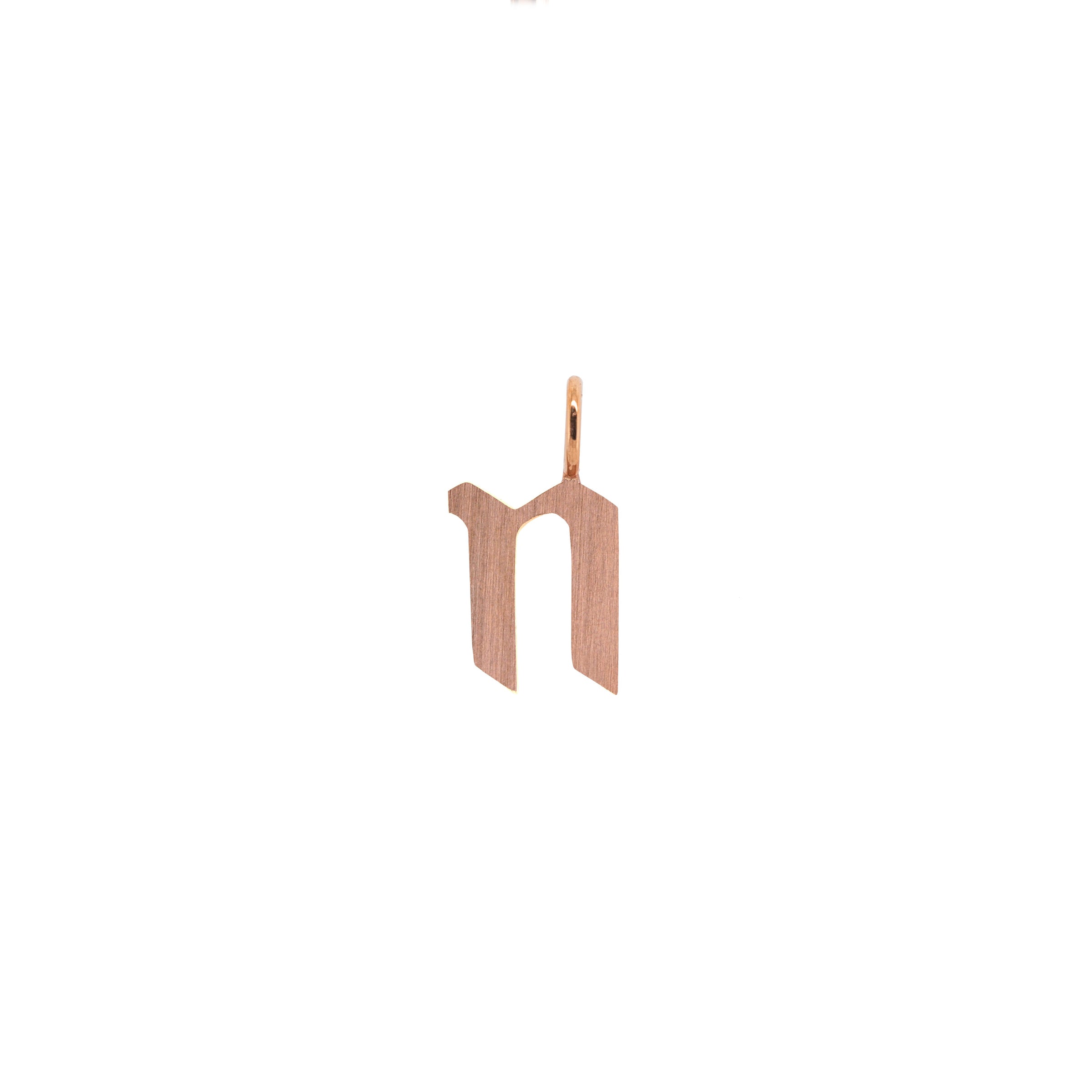 Rose Gold "n" Small Alphabet Pendant: A 14K gold alphabet pendant with the letter 'n' 