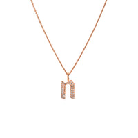 Rose Gold "n" Small White Diamond Alphabet Necklace: A 14K gold diamond alphabet pendant with the letter 'n' with a chain