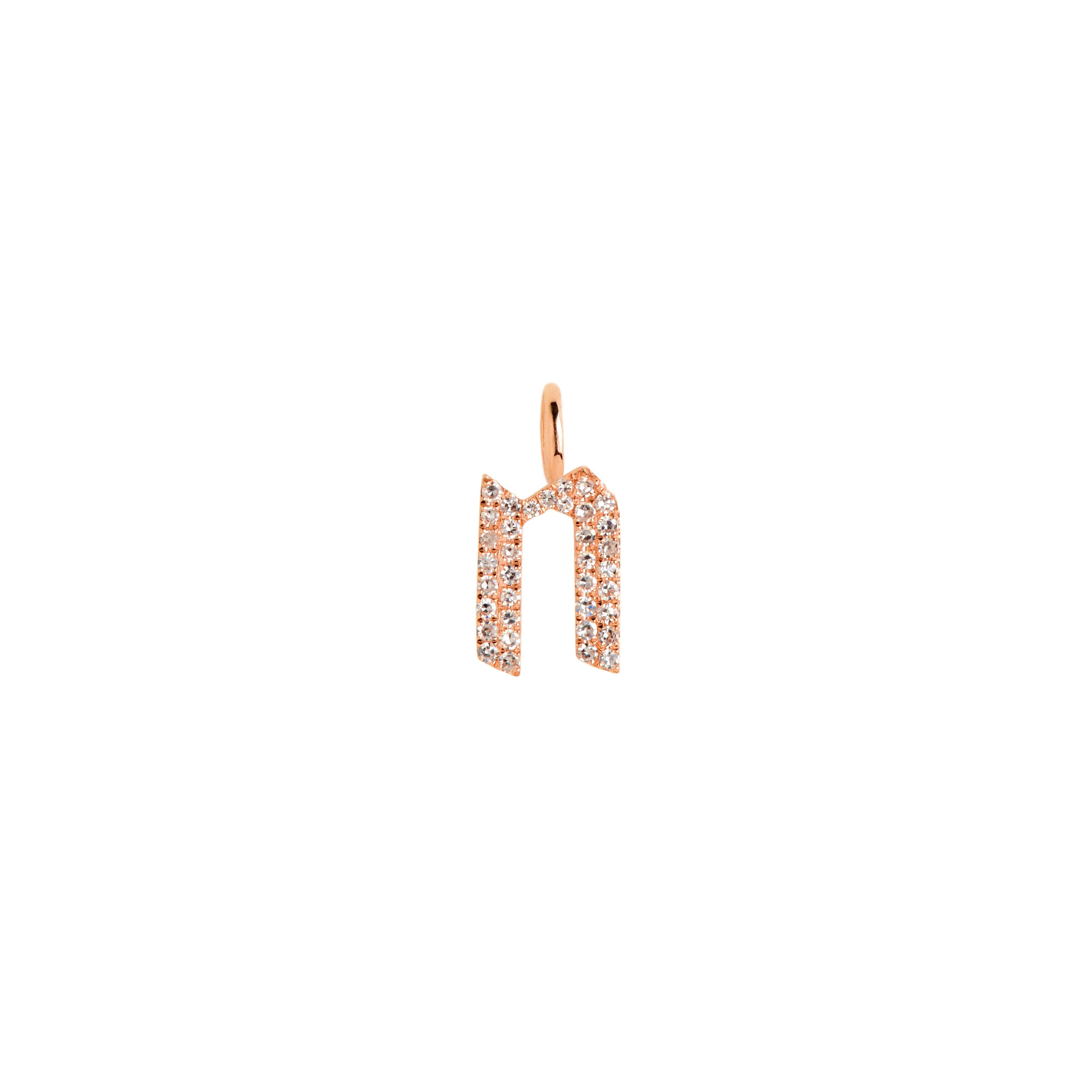 Rose Gold "n" Small White Diamond Alphabet Pendant: A 14K gold diamond alphabet pendant with the letter 'n'