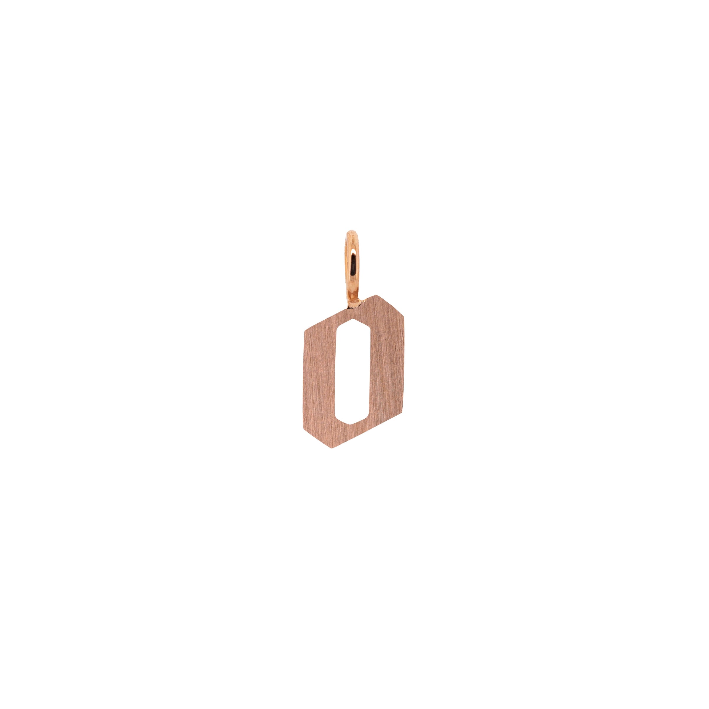 Rose Gold "o" Small Alphabet Pendant: A 14K gold alphabet pendant with the letter 'o' 