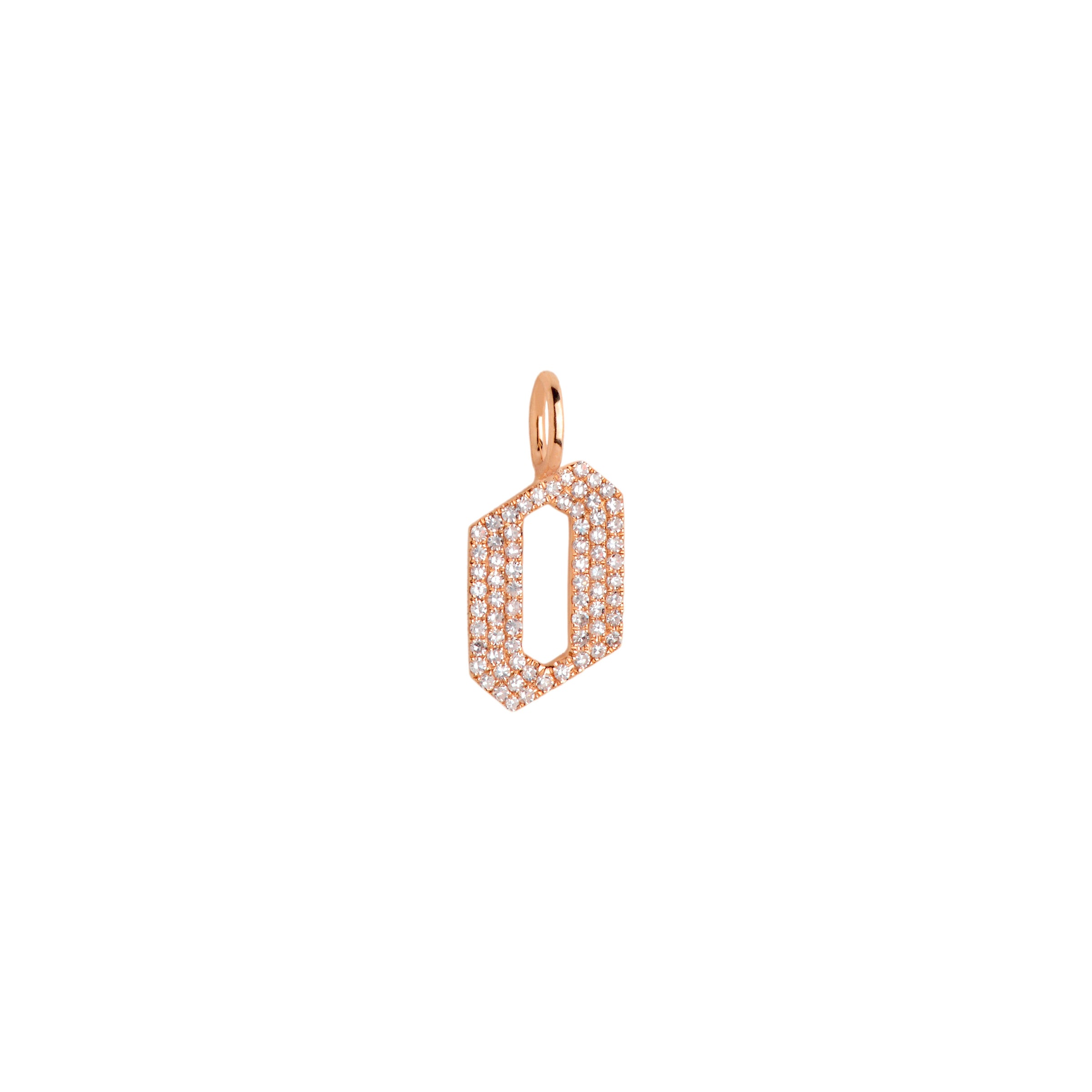 Rose Gold "o" Small White Diamond Alphabet Pendant: A 14K gold diamond alphabet pendant with the letter 'o'