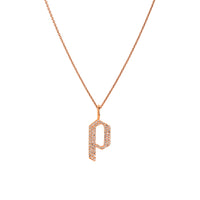Rose Gold "p" Small White Diamond Alphabet Necklace: A 14K gold diamond alphabet pendant with the letter 'p' with a chain