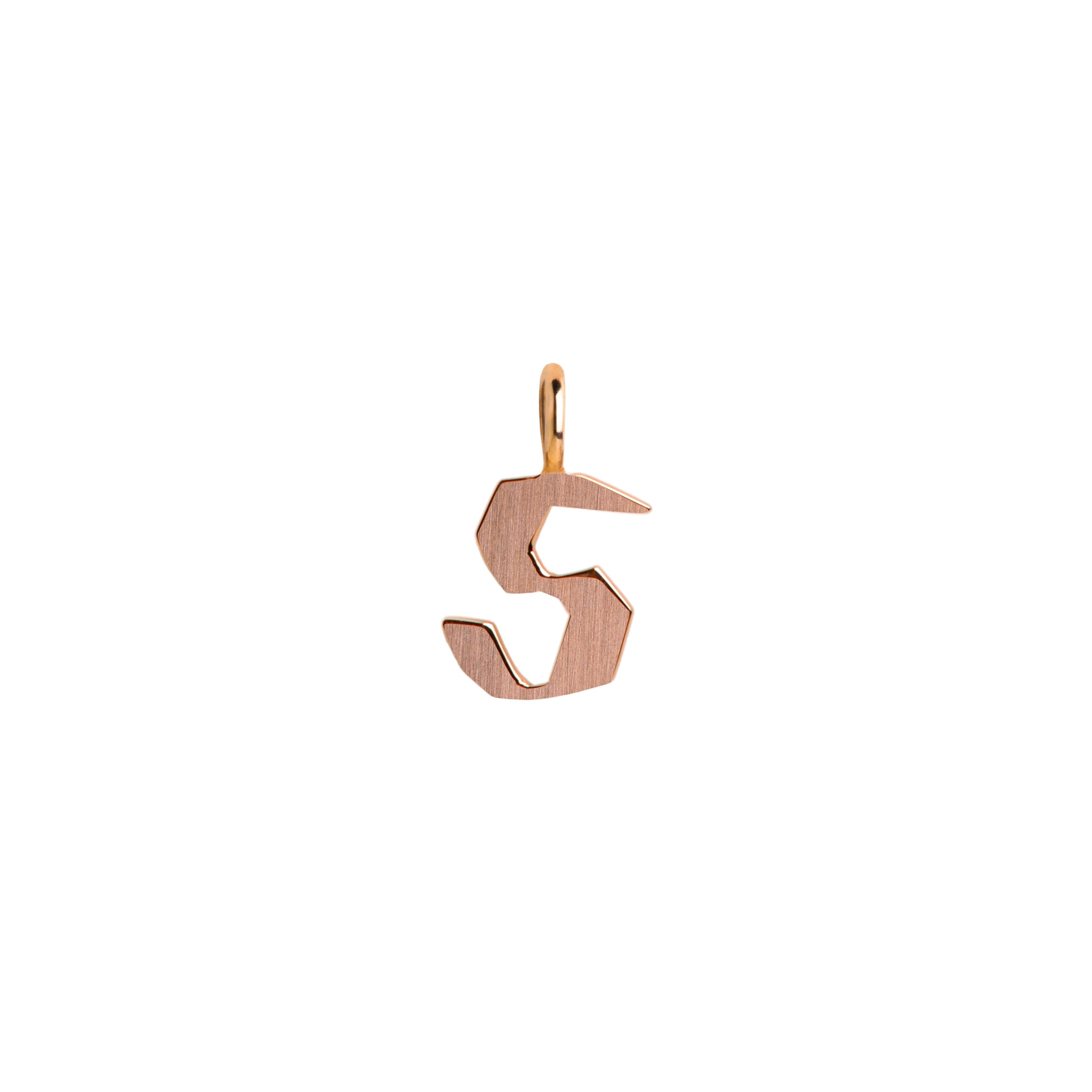 Rose Gold "s" Small Alphabet Pendant: A 14K gold alphabet pendant with the letter 's' 
