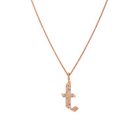 Rose Gold "t" Small White Diamond Alphabet Necklace: A 14K gold diamond alphabet pendant with the letter 't' with a chain