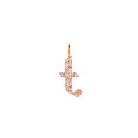 Rose Gold "t" Small White Diamond Alphabet Pendant: A 14K gold diamond alphabet pendant with the letter 't' 