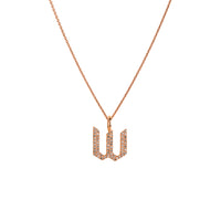Rose Gold "w" Small White Diamond Alphabet Necklace: A 14K gold diamond alphabet pendant with the letter 'w' with a chain