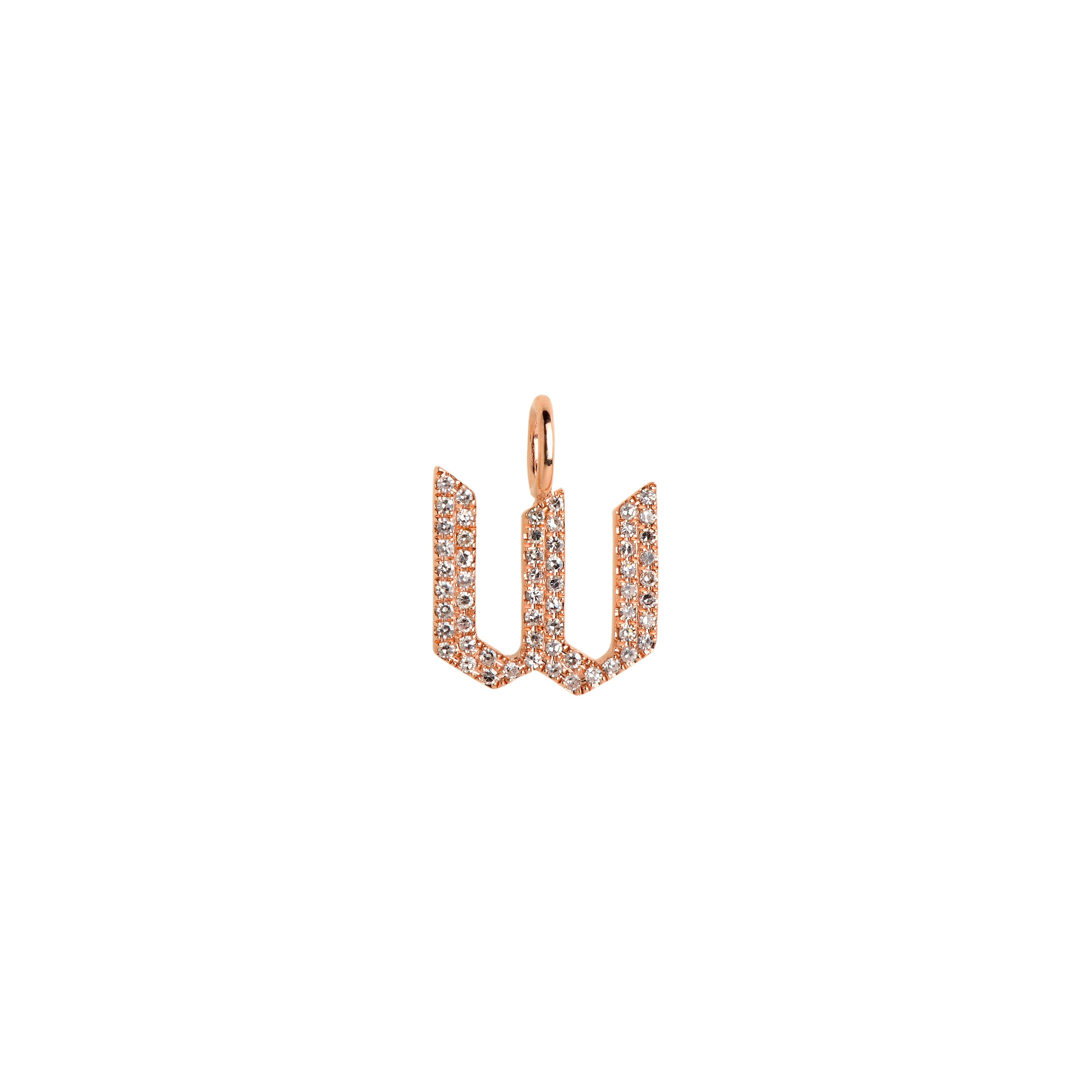 Rose Gold "w" Small White Diamond Alphabet Pendant: A 14K gold diamond alphabet pendant with the letter 'w'