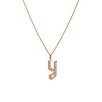 Rose Gold "y" Small White Diamond Alphabet Necklace: A 14K gold diamond alphabet pendant with the letter 'y' with a chain