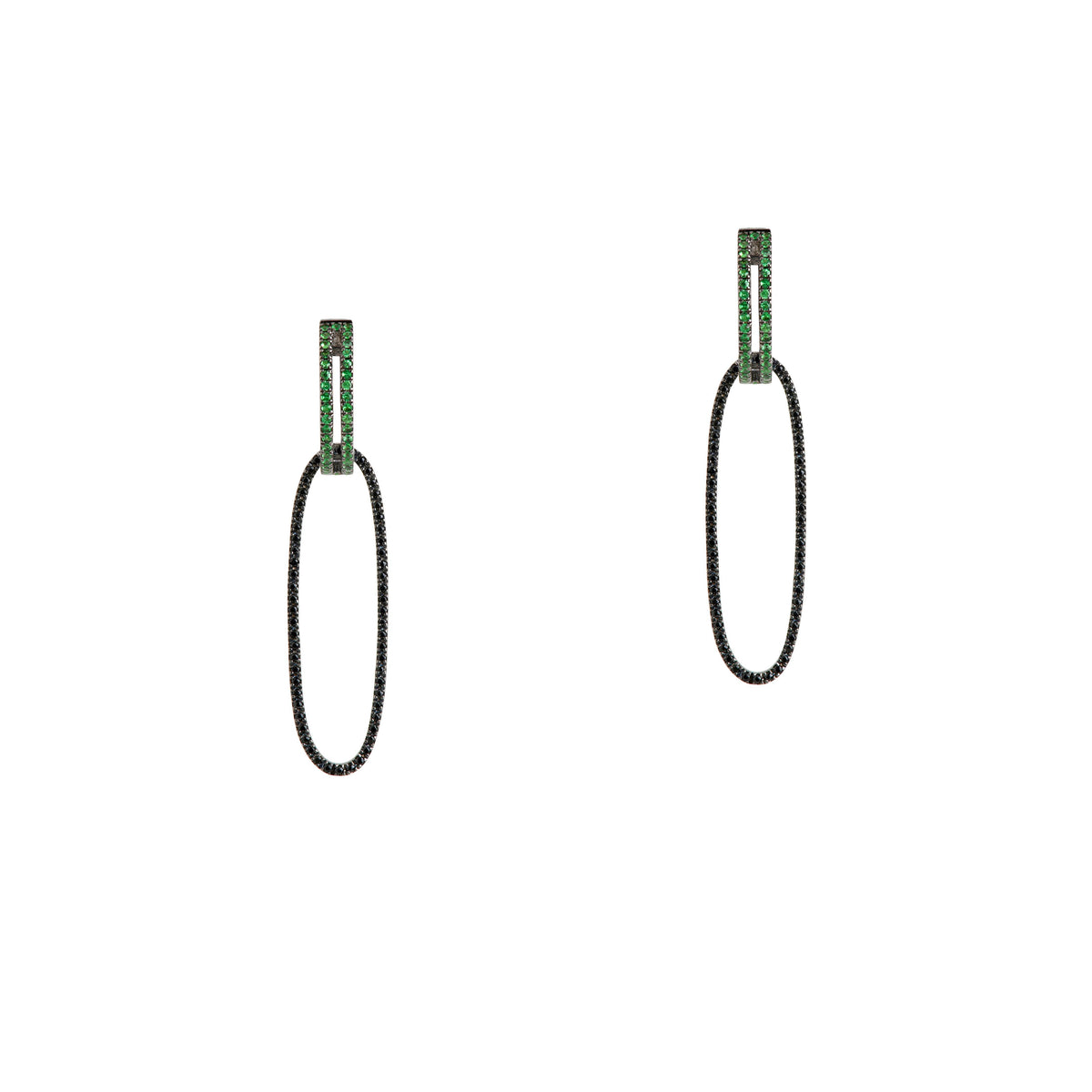 GREEN GARNET OPEN BAR HUGGIES w/ REVERSIBLE GREEN GARNET & BLACK SPINEL OVAL EXTENSIONS - Bridget King Jewelry