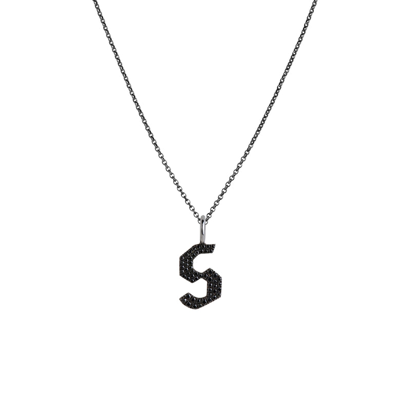 SMALL BLACK DIAMOND ALPHABET NECKLACE