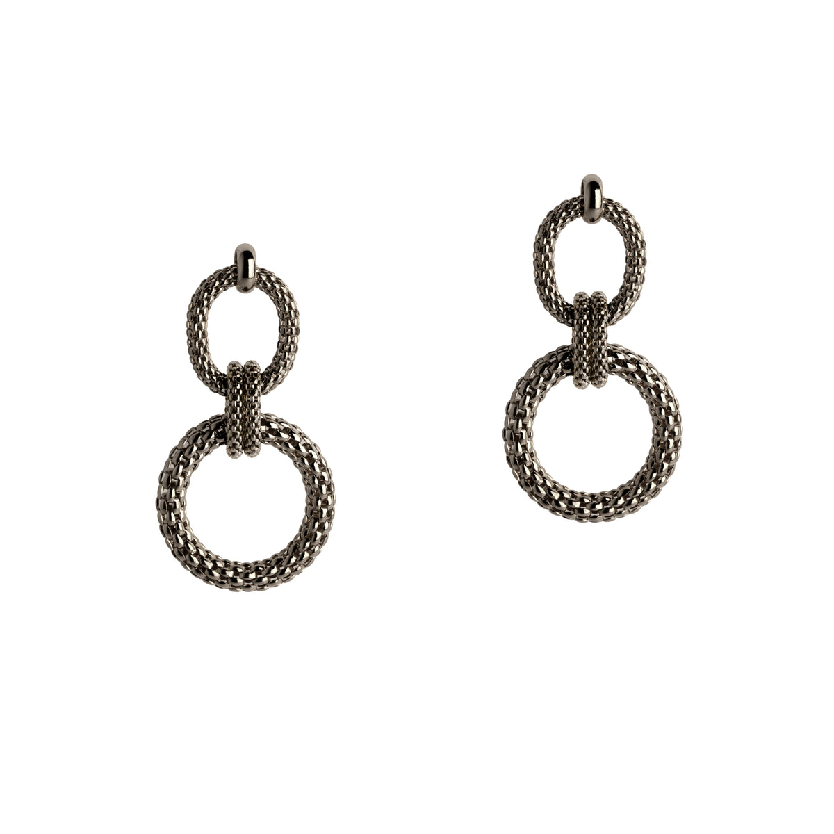 Silver Center Knot Mesh Earrings: a pair of Ruthenium-Plated Sterling Silver earrings