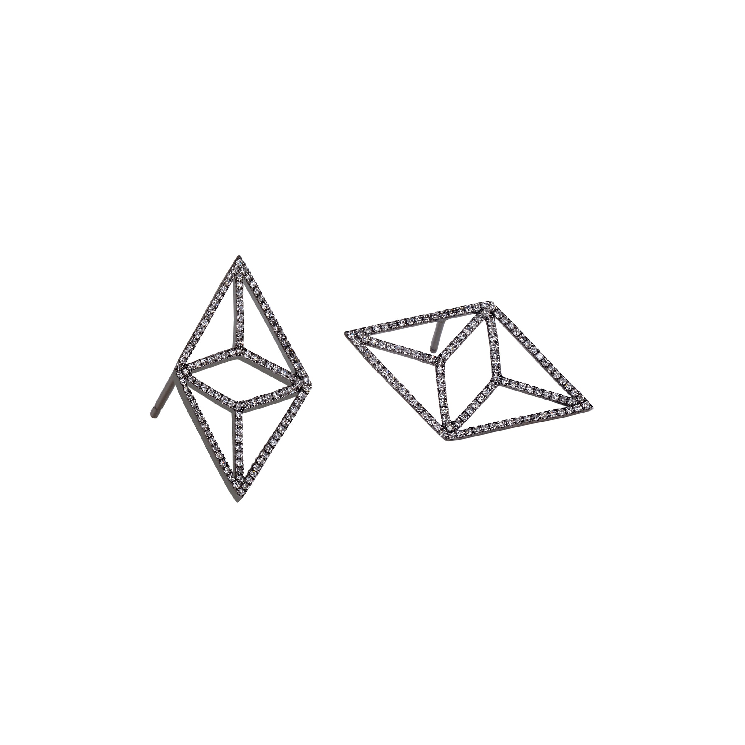 Silver Diamond Kite Studs: A pair of silver stud earrings featuring a geometric kite shape.