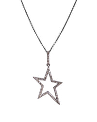 Silver Hollow Diamond Star Necklace: A silver diamond pendant in the shape of a star with a hollow center on a chain.