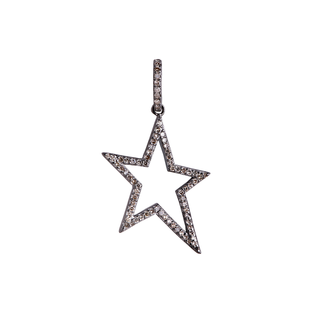 Silver Hollow Diamond Star Pendant: A silver diamond pendant in the shape of a star with a hollow center.