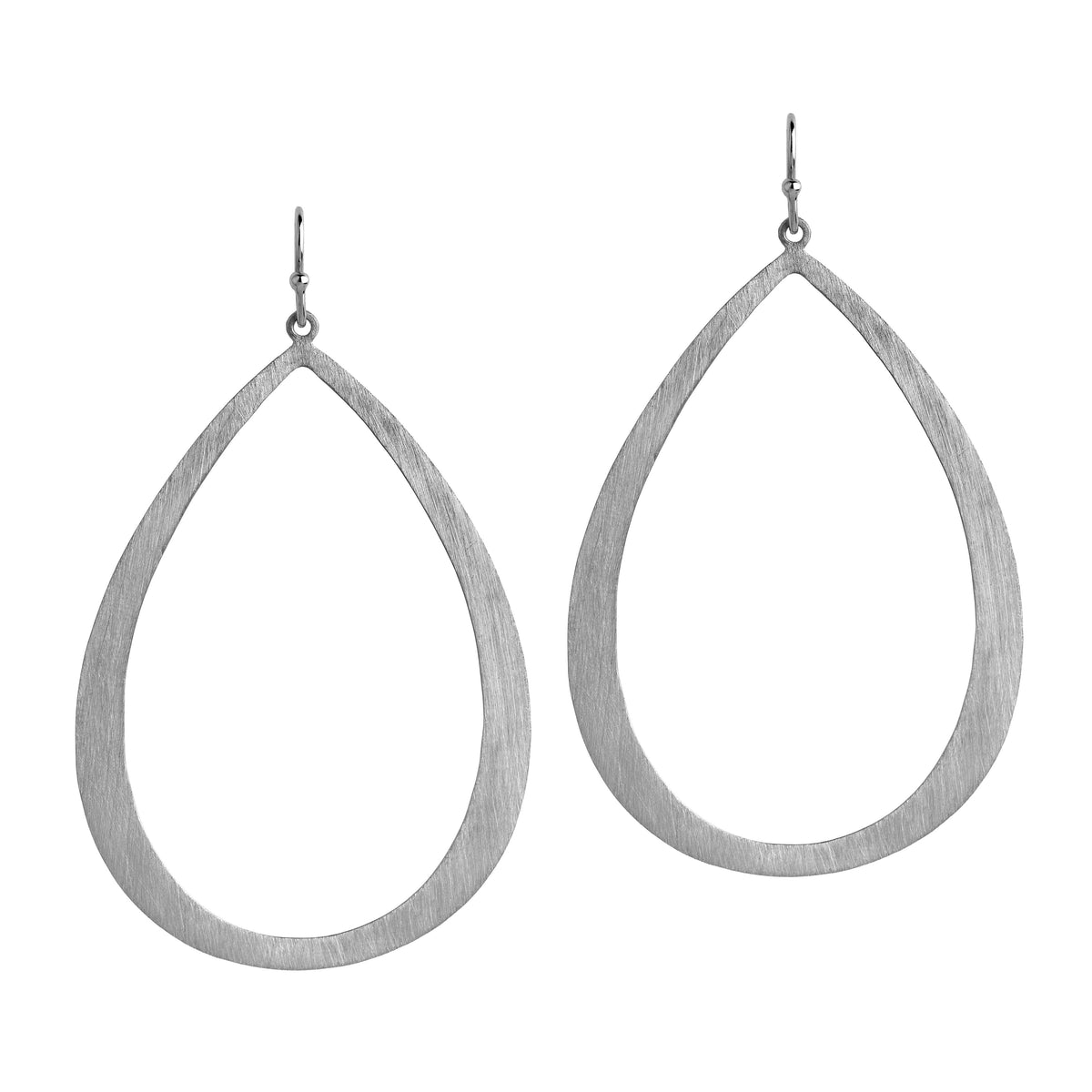 Silver Large Stackable Teardrops: A pair of large silver teardrop earrings with a French wire back.