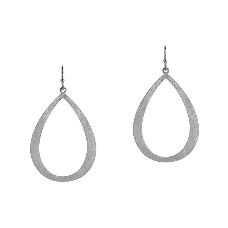 Silver Medium Stackable Teardrops: A pair of silver teardrop earrings with a French wire back, displayed against a white background.