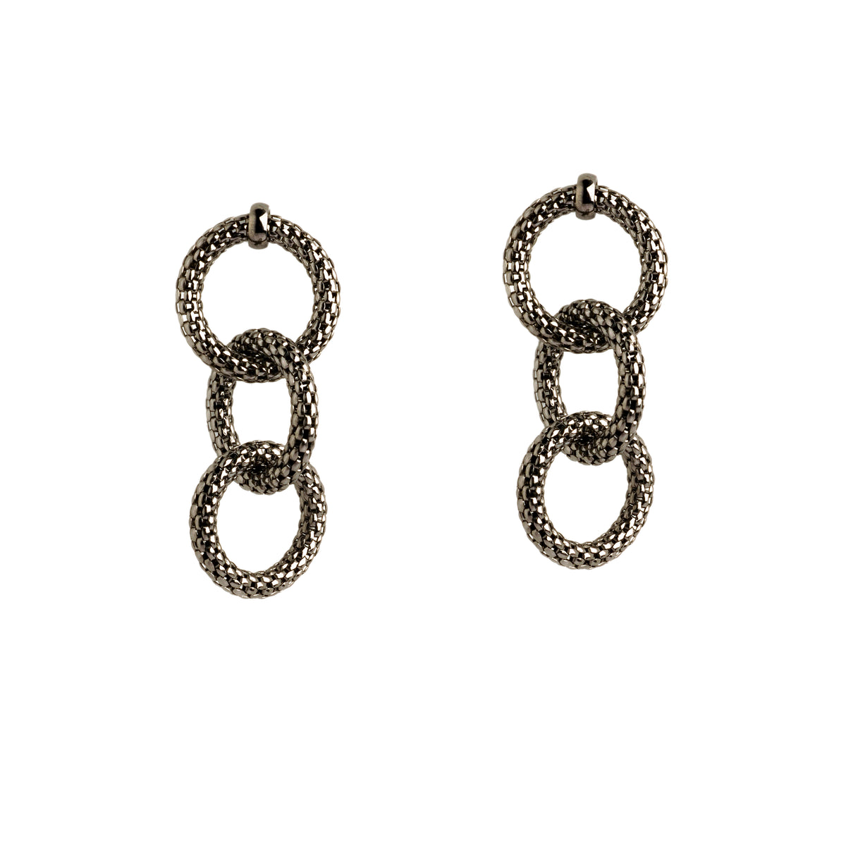 Silver Triple Link Mesh Earrings: a pair of Ruthenium-Plated Sterling Silver link earrings