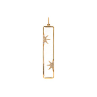Starry Night Pendant: A 14K gold clear pendant with half diamond star designs on the Crystal Quartz