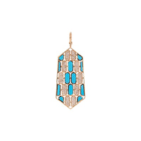 Turquoise Mosaic Pendant: 14K gold pendant with geometric patterns of  diamonds and Turquoise 